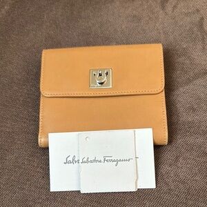 Salvatore Ferragamo Tan Leather Wallet with Silver Hardware